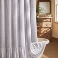 thumbnail image 1 of Boho Farmhouse Shower Curtain with Ruffle Hem, Linen Textured White Shower Curtains for Bathroom Vintage Rustic Fabric, Blue Stripe 72" W x 72" L, 1 of 6