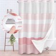 thumbnail image 1 of No Hook Shower Curtain with Snap in Liner Set Cotton and Linen Blend Shower Curtain for Bathroom Boho Farmhouse Pink Striped 75" L x 72" W, 1 of 6