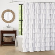 JJCOITR White Ruffle Shower Curtains for Bathroom, Farmhouse Fabric Cute Ruffled Chic Shower Curtain, 72" W x 72" L