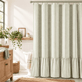 thumbnail image 1 of Green Striped Farmhouse Shower Curtain with Ruffle Hem, 72 x 72 Inch Linen Textured Rustic Shower Curtain for Bathroom, Vintage Country Cottage Style, Green and Cream, 1 of 9