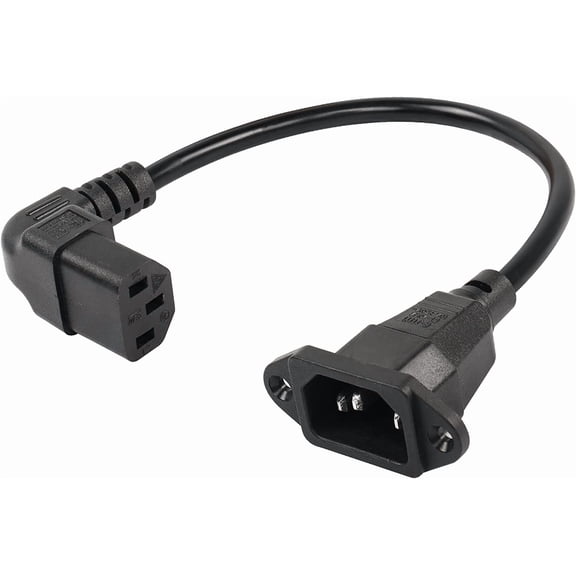JJEAN-0.3m Up Angle C13 to C14 Panel Mount Power Cable, 90 Degree IEC 320 C13 Female to C14 Male PDU Power Supply Extension Cord for Monitors,Computers,Etc(Uc13m-c14)