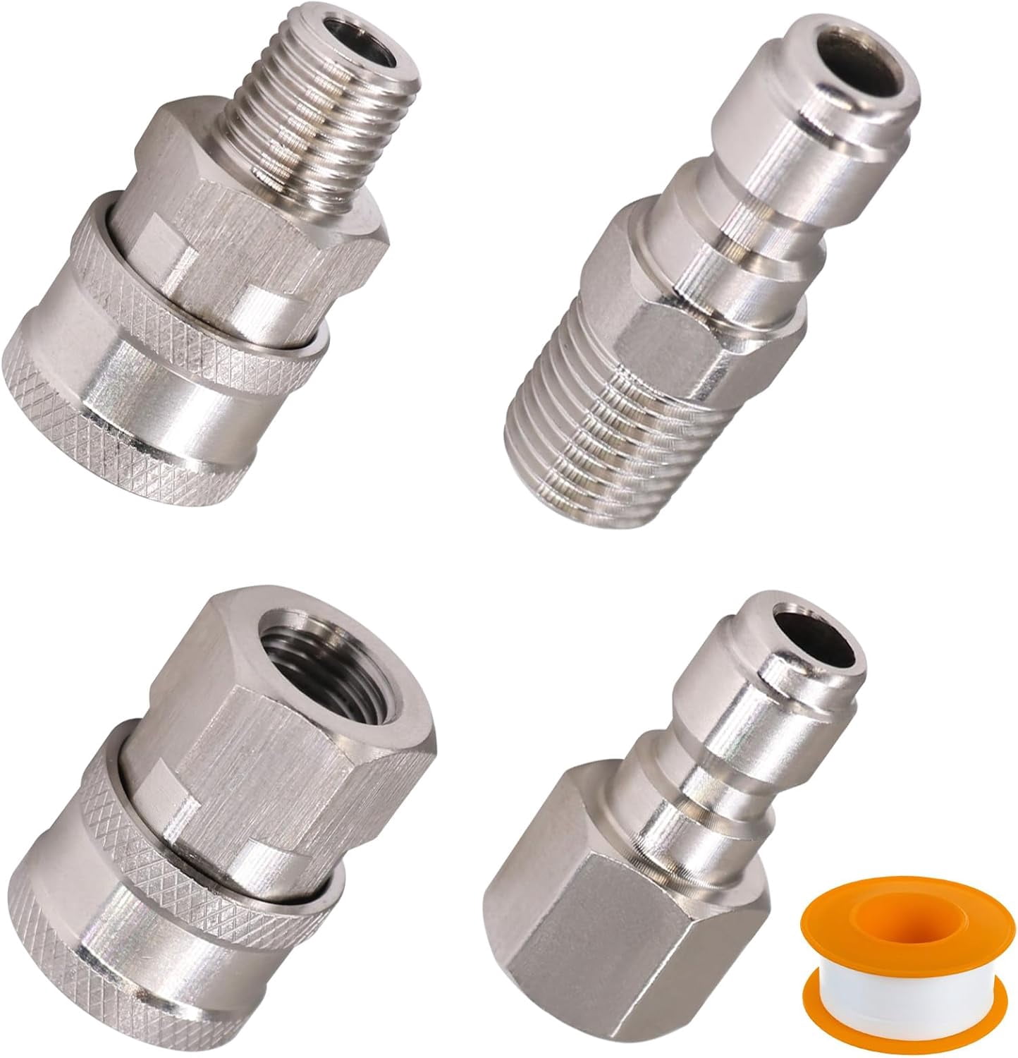 JJEAN-1/4 inch Pressure Washer Quick Connect Fittings, Stainless Steel Power Washer Quick Connect Accessories, Pressure Washer Hose Adapter Fittings for Water Pump, Sprayer,Wand, 5000 PSI
