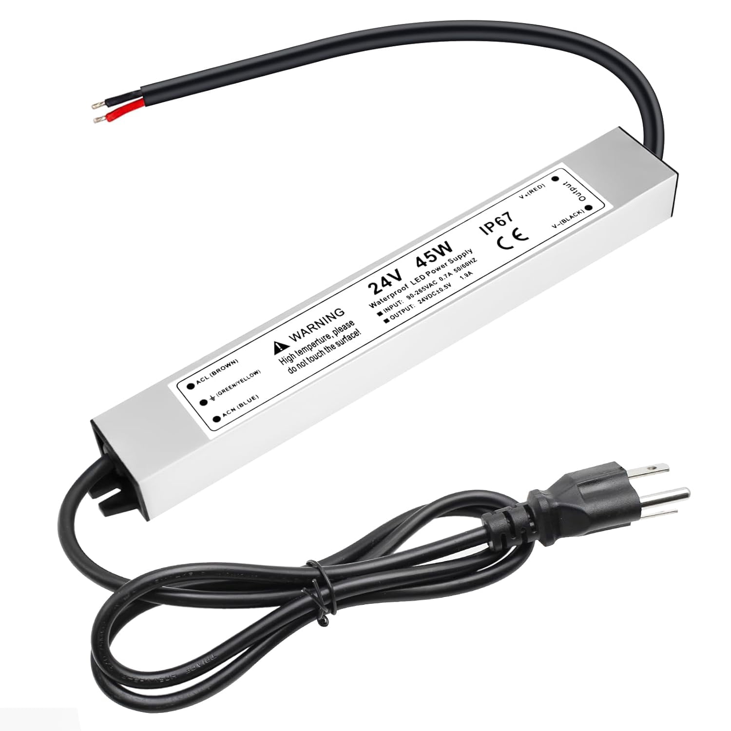 JJEAN-1.9A 45W 24 Volt LED Power Supply, 110V AC to 24V DC Converter, Waterproof IP67 Driver Low Voltage Transformer Power Adapter for Indoor Outdoor LED Lights