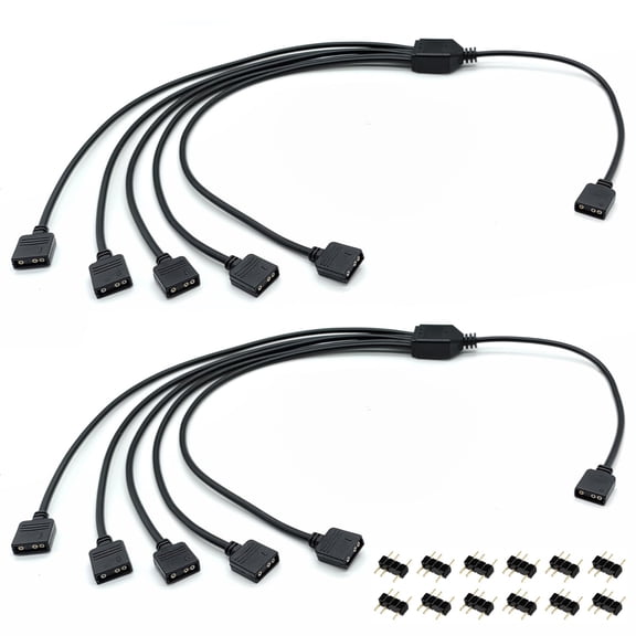 JJEAN-1-to-5 ARGB Splitter, 19.6in 50cm Extension Cable, 5V 3 Pin Addressable RGB for Computer Chassis CPU Cooler and 5V Fan (2 Pack)