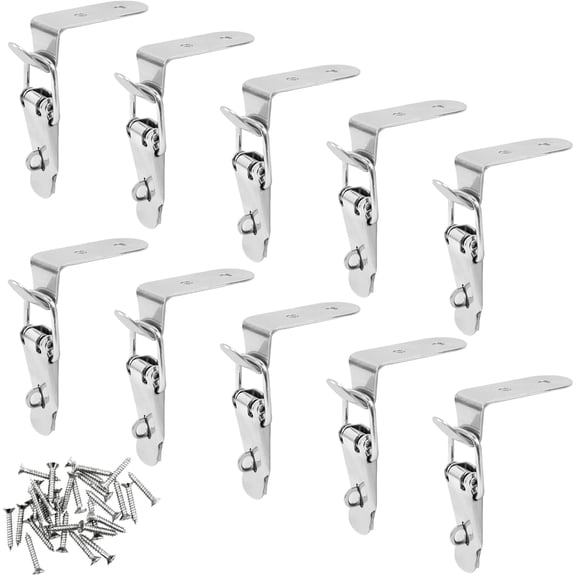 JJEAN-10 PCS Stainless Steel 90 Degree Spring Toggle Lock with Clasp Buckle Latch, Tool Box Door Hood Locks Latches, Cabinet Latch Hardware Corner Latch for Box Cabinet Door Barn Wooden Case (Silver)