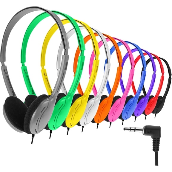 JJEAN-10 Pack Bulk Over Ear Headphones Set On Ear Headsets Earphones with Adjustable Headband and 3.5mm Plug for Group Learning, Computer Lab, Library, Online Lesson (Multicolor)