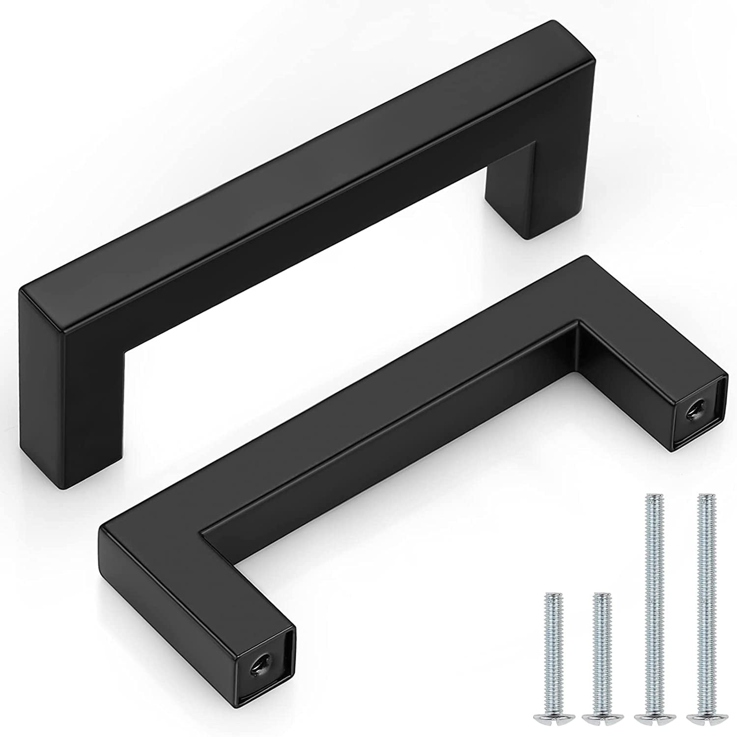 JJEAN-(10 Pack) Matte Black Drawer Handles 3-1/2 Inch(90mm) Hole Center Square Cabinet Pulls Stainless Steel Kitchen Cabinet Hardware 4 Inch(102mm) Overall Length Handle Pulls