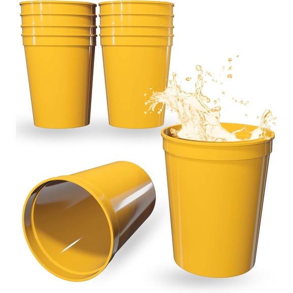 JJEAN-10 Pack Small 10 to 12 oz Yellow Reusable Blank Plastic Cups, Stadium Cups Bulk BPA Free Top Rack Dishwasher Safe Party Cups, Colored Cups Perfect for Party, Wedding, Birthday