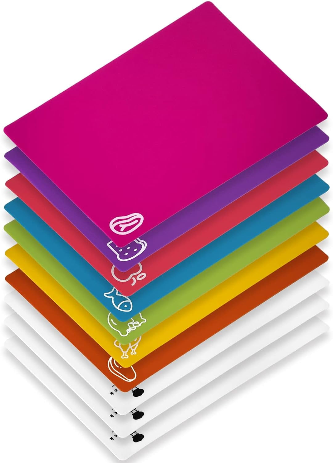 JJEAN-10 Pieces Flexible Cutting Boards, BPA Free Plastic Cutting Boards for Kitchen, Non Slip Cutting Mat for Meat and Vegetables