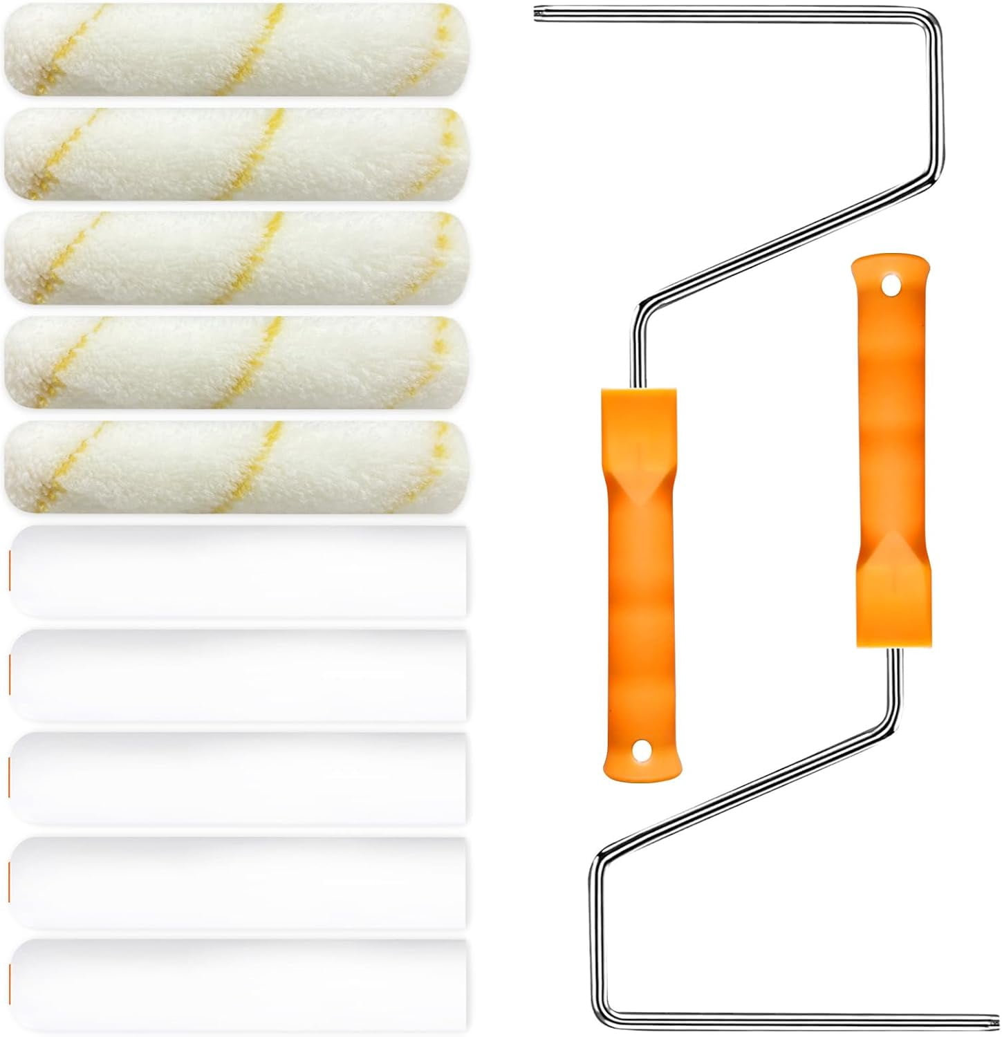 JJEAN-10 Pieces Paint Roller Cover with 2 Frame Set, 6 inch Microfiber Roller Covers, High Density Foam Paint Rollers, Mini Paint Roller Kit for Painting Walls, Ceilings, Cabinets, Cupboards, Doors
