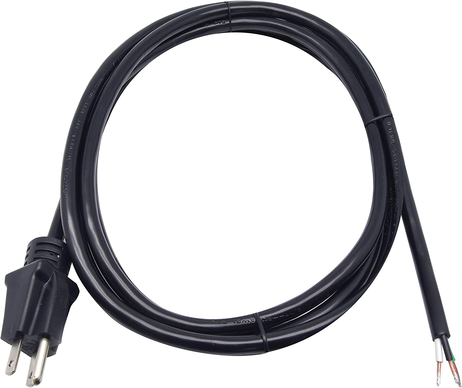 JJEAN-10 ft 3-Wire Heavy Duty Power Cord, Replacement Cord 14/3 SJT for for Power Tools and appliances, Black, 3 Prong Grounded Plug, DCIC-0007-DC