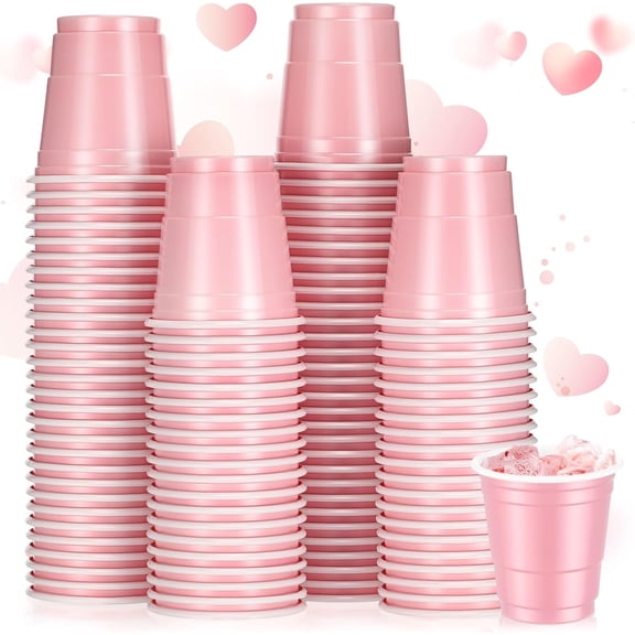 JJEAN-100 Pack 2 oz Plastic Shot Cups, Mini Disposable Shot Glasses 2 oz Party Cups for Easter Wedding Party, Beer Taste Serving, Snacks(Light Pink)