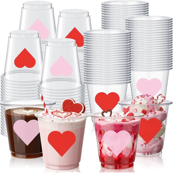 JJEAN-100 Pack 3 oz Pink Red Heart Plastic Shot Glasses Heart Shot Cups Bulk Clear Disposable Mini Tasting Cups for Spring Summer Mother's Day Wedding Whiskey Drinking Party Favors Supplies