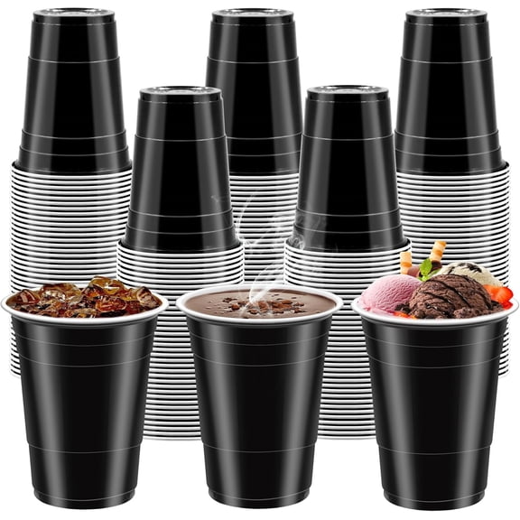 JJEAN-100 Pack Plastic Cups, 16 oz Black Party Cups, Strong and Sturdy Disposable Cup, Beverage Drinking Black Cup for Party Birthday Wedding Camping Picnics Indoor Outdoor Events