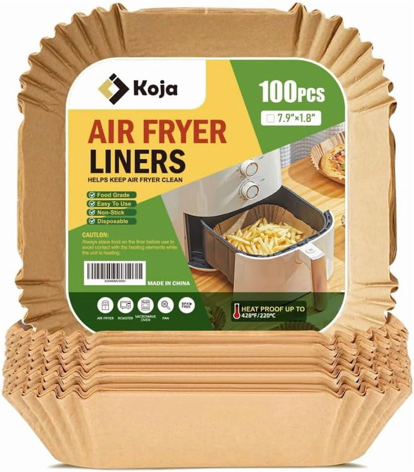 JJEAN-100 Pcs Disposable Parchment Air Fryer Liners, Non-Stick Greaseproof Paper, Square 8 Inch Baking Paper Liners for Air Fryer, Microwave, Oven, Steamer, Easy Clean, Heat Resistant Accessories