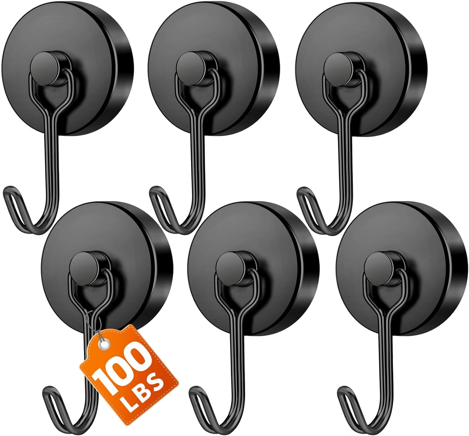 JJEAN-100lbs+ Magnetic Hooks Heavy Duty, Extra Strong Magnetic Hooks for Cruise Cabins, Large Magnet Hooks for Refrigerator, Magnetic Hanger for Garage, Kitchen, Garden, Locker Accessories, 6 Pack