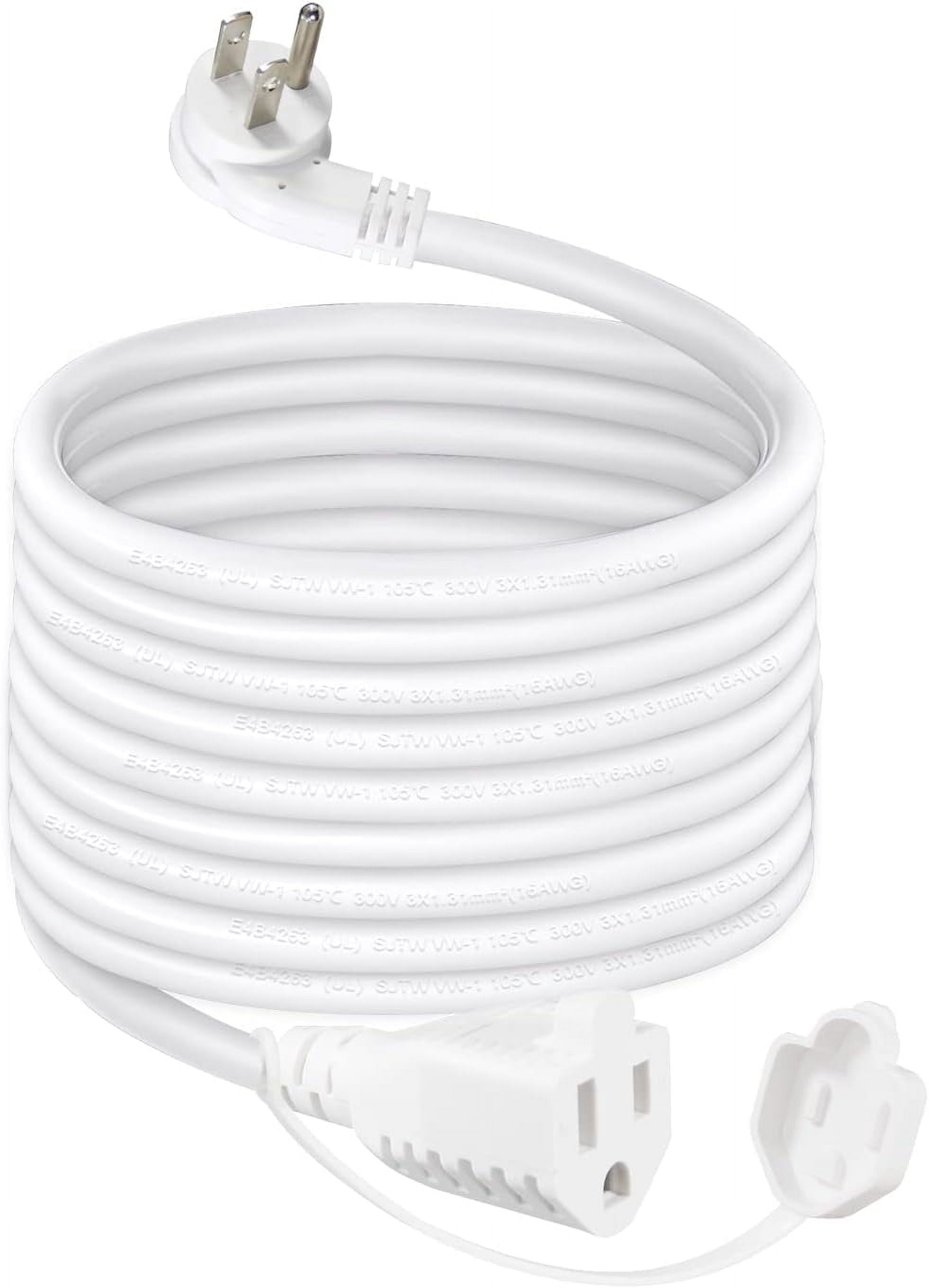 JJEAN-10FT Outdoor Weatherproof Power Extension Cord - White Low Profile Flat Plug 3Prong Extension Cord, SJTW 16Gauge Heavy Duty Weather Resistant Outside Garden Grounded Extension Cord for Indoor O