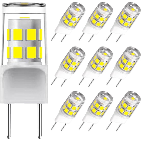 JJEAN-(10Pack)G8 Led Bulbs,T4 3W Replacement for 20-25W Halogen Bulb,Daylight White 6000K,GY8.6 JCD Type Bi-Pin Base,120V,Puck Light Bulb,for GE Microwave Light,Under Cabinet, Under Counter Kitchen L
