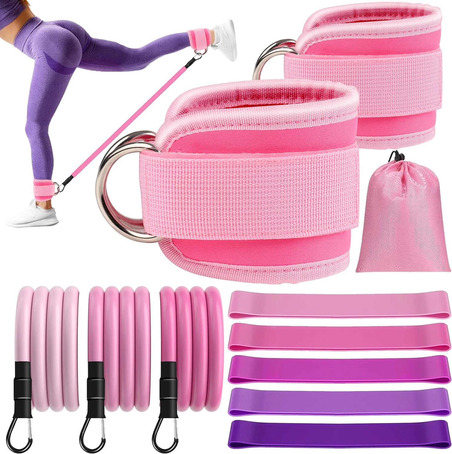 JJEAN-11 Pcs Ankle Resistance Bands with Cuffs, Glutes Workout Ankle Weights for Women Working Out, Exercise Bands Set with Ankle Straps for Leg Butt Exercise Equipment - Perfect for Home Workouts