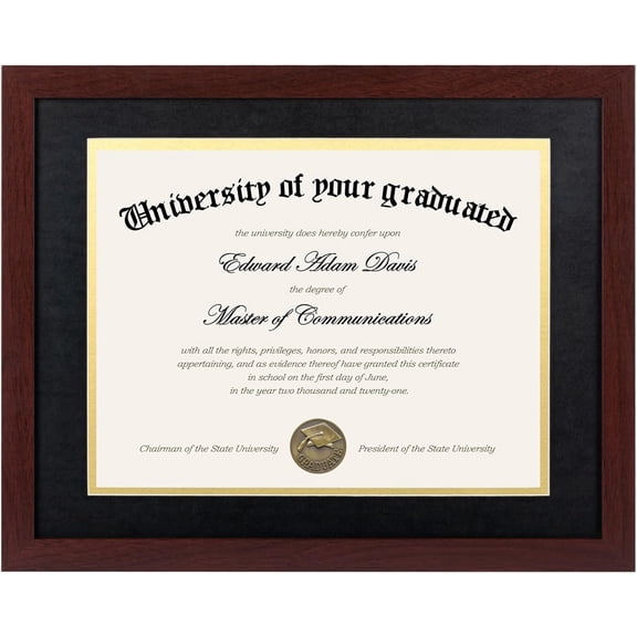 JJEAN-11x14 Diploma Frame Certificate Degree Document Frame with High Definition Glass, 8.5 x 11 with mat for Wall and Tabletop, Mahogany Double Mat, 1 Pack