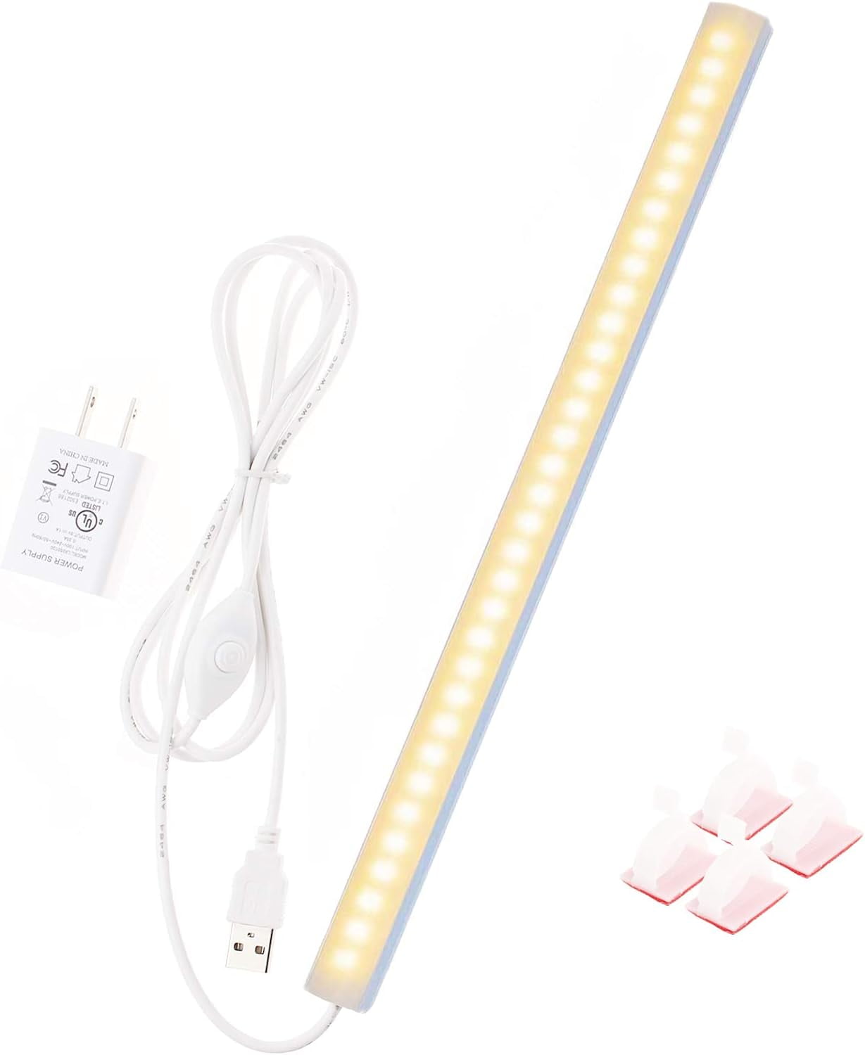 JJEAN-12-Inch Slim LED Under Cabinet Light with Memory Function, Warm White 3000K Dimmable USB Light Bar for Rooms