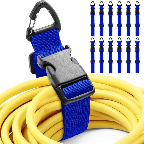 JJEAN-12 Pack 17 Inch Adjustable Extension Cord Holder Organizer with Triangle Clips for Garage Organization and Storage Heavy Duty Extension Cord Hanger for Men Workshop (Blue)