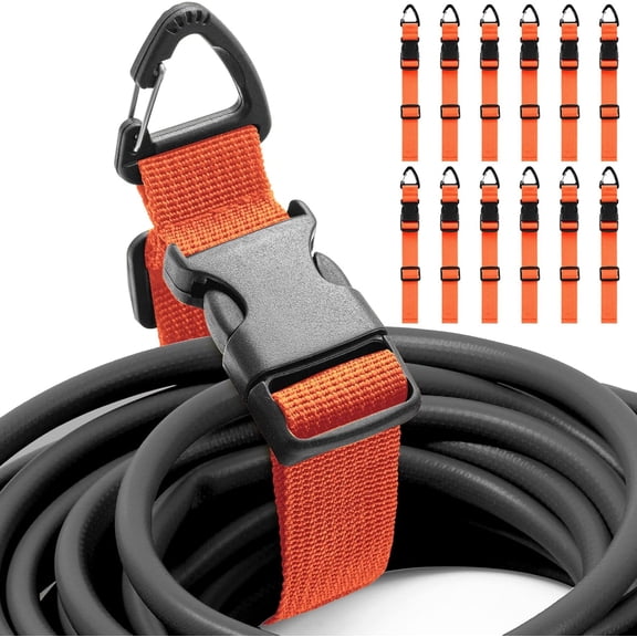 JJEAN-12 Pack 17 Inch Adjustable Extension Cord Holder Organizer with Triangle Clips for Garage Organization and Storage Heavy Duty Extension Cord Hanger for Men Workshop (Orange)
