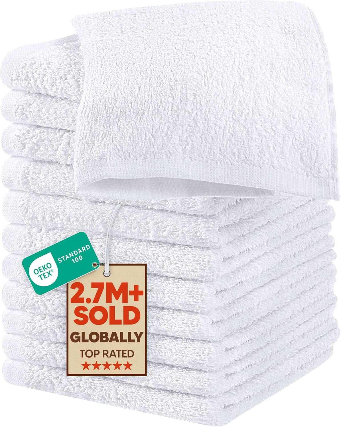 JJEAN-12 Pack Cotton Washcloths Set, 100% Ring Spun Cotton, Premium Flannel Face Cloths, Highly Absorbent and Soft Feel Fingertip Towels, White