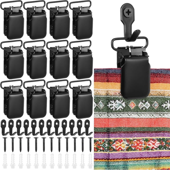 JJEAN-12 Pack Heavy Duty Tapestry Hangers Clamps/Clips, Non-Slip Wall Clips for Hanging Rugs, Blankets | Damage-Free Hanging Quilt Hangers for Car Mat, Rug Sample, Painting, Fabric Art, Textile Wall