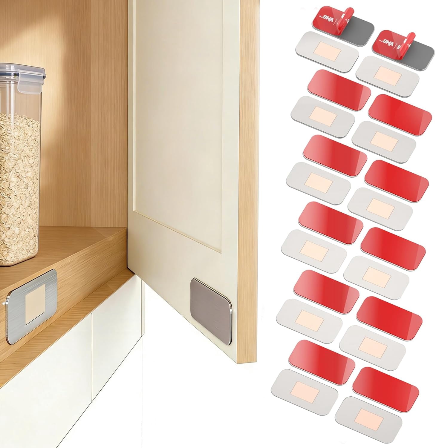 JJEAN-12 Pack Magnetic Cabinet Door Catch, No Drill Ultra Thin Cabinet Door Magnetic Catch for Drawer Magnet Adhesive Cabinet Latch Magnetic Closures Easy to Install with Double Sided Tape