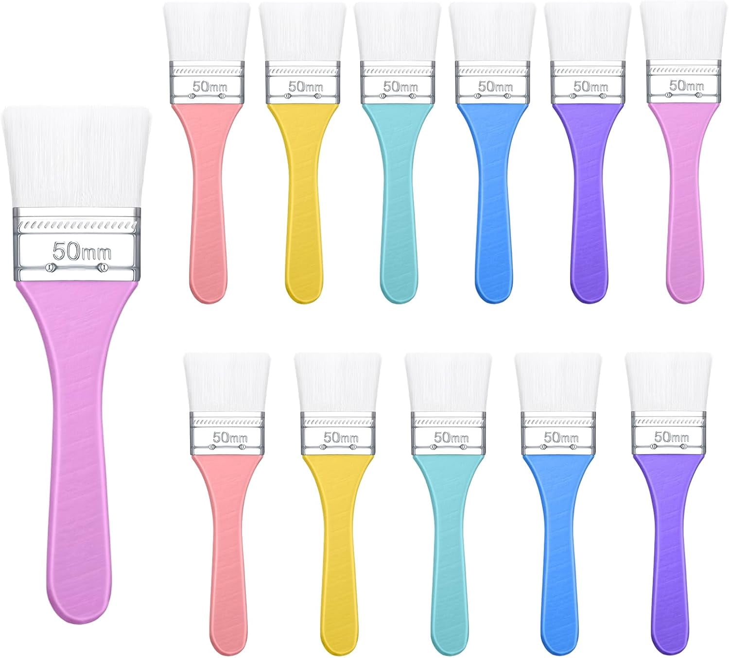 JJEAN-12 Pack Paint Brushes for Acrylic Painting Gifts Set 2 Inch Quality Water Silk Pastel Cute Flat Washable Brushes Dyeing Crafts As Valentine Friends Favors (Macaron Color)