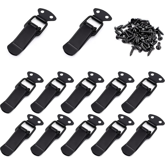 JJEAN-12 Set of Black Toggle Latch Stainless Steel Spring Toggle Lock Clasp Buckle Latch for Wooden Case Toolboxes Cabinet Chest, Latch Catches Hasps Clamps 75mm Overall Length with Mounting Screws