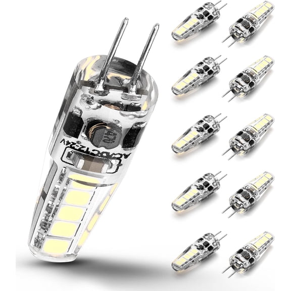 JJEAN-12 Volt G4 LED Bulb,20W-35W T3 JC Halogen Bulb Equivalent, 6000K Daylight White 3W 350LM for RV Camper Puck Light,Chandeliers,Landscape Lighting,Microwave Lighting,Under Cabinet Light,10 Pack