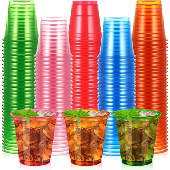 JJEAN-120 Pack 2 oz Plastic Shot Glasses Easter Disposable Mini Drinking Cups Bulk for Wedding Parties Picnics Cocktails Events Celebrations Favors(Neon)