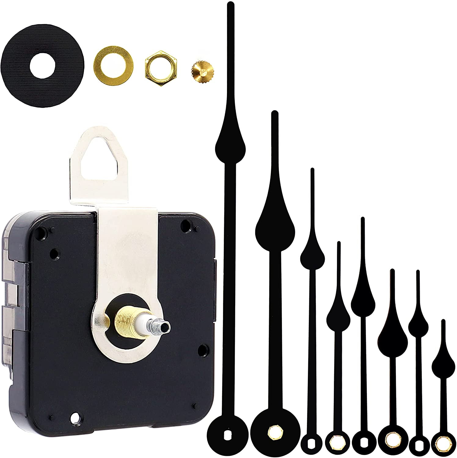 JJEAN-12888 Quartz DIY Wall Clock Movement Mechanism Battery Operated DIY Repair Parts Replacement with 4 Sets Hands Total Shaft Length 23/32 inch .\u2026