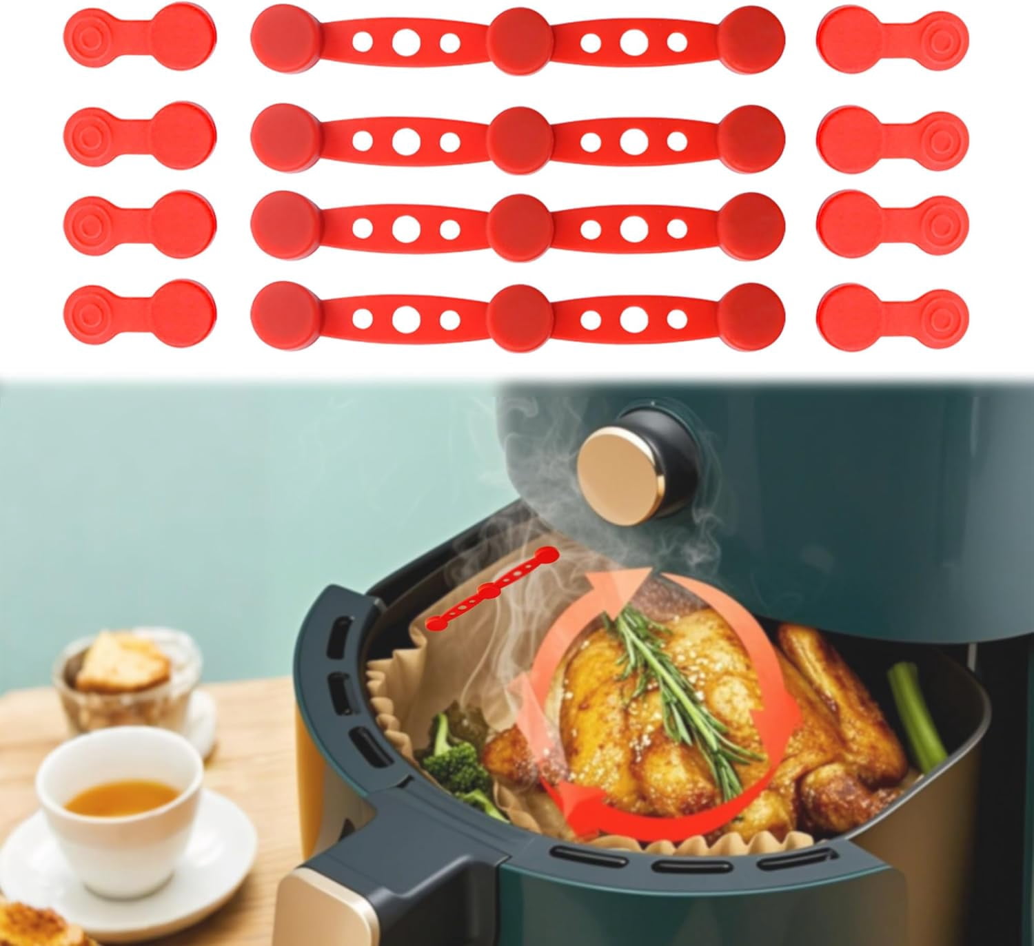 JJEAN-12Pcs Air Fryer Magnet Silicone Buckle for Holding Down Parchment Paper LinerKeep Air Fryer Paper Liners in Place Prevent Burning (RED, 4Set 12Pcs)