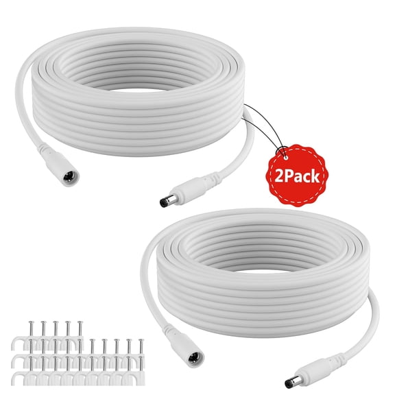JJEAN-12V DC Power Extension Cable 20 FT (2-Pack), 5.5 mm x 2.1 mm 5521 Male to Female Supply Adapter Cord, Compatible with CCTV Security Camera, IP Network, DVR Standalone, LED Strip, Router, 5V 9V
