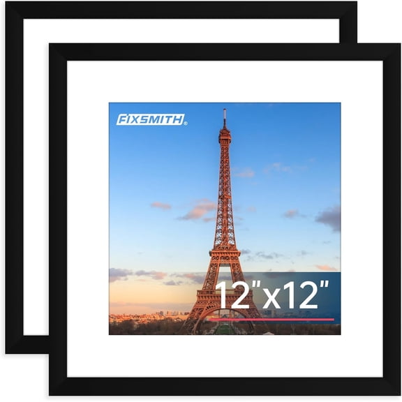 JJEAN-12x12 Picture Frame Set of 2, Photo Frame with HD Plexiglass, Display Pictures 8x8 with Mat or 12x12 Without Mat, Black Picture Frames Collage Wall Decor, Gallary Wall Frame