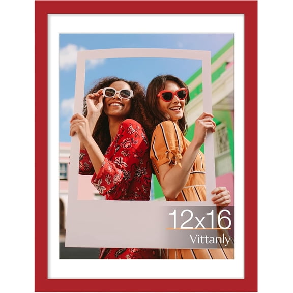 JJEAN-12x16 Picture Frame, Engineered Wood with Shatter Resistant Plexiglass, Display Pictures 11x14 with Mat or 12x16 without Mat, Poster Frame for Wall Display, Red, 1 Pack