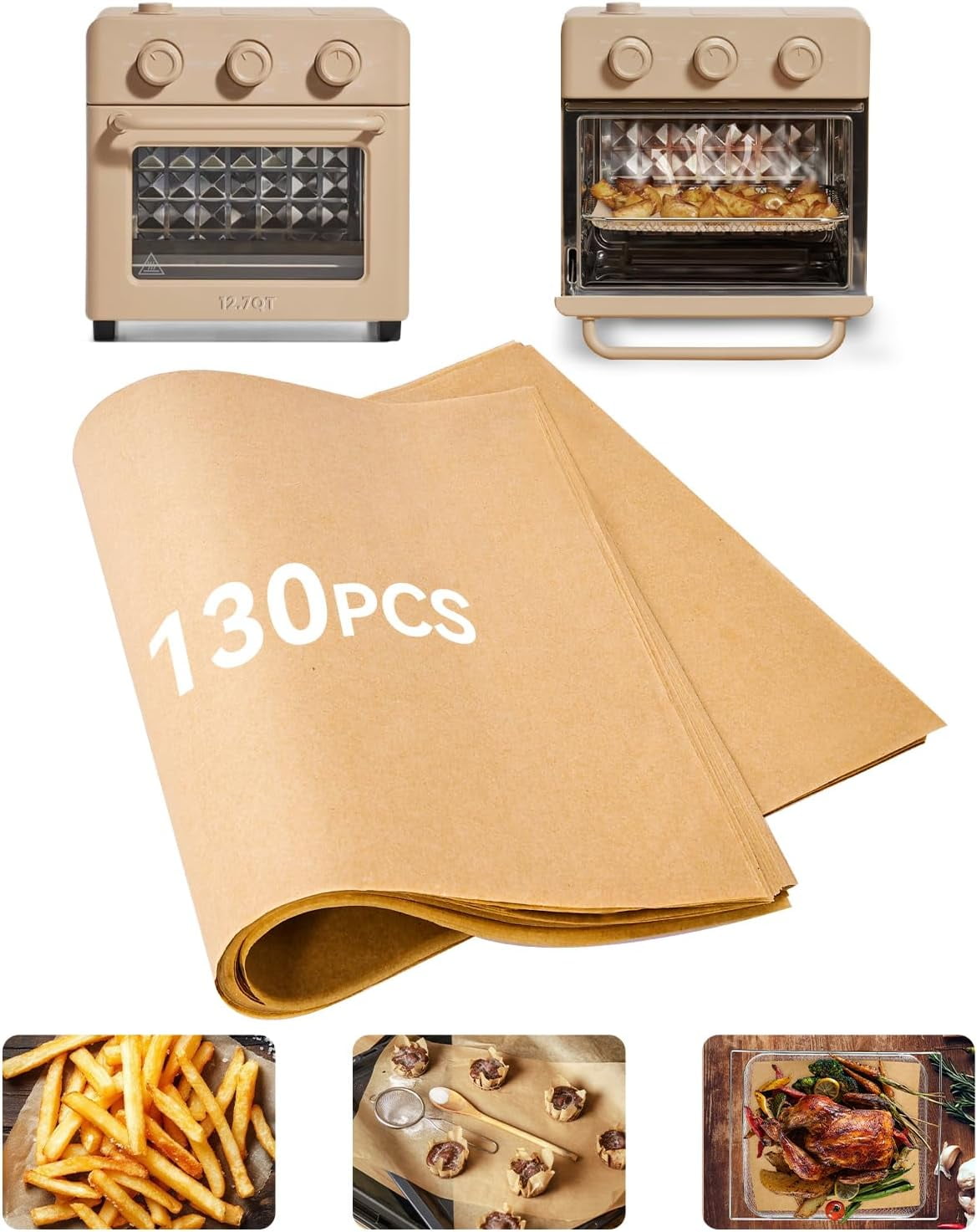 JJEAN-130PCS Air Fryer Liners Disposable Compatible with Our Place Wonder Oven 12.7 Quarts, Parchment Paper Sheets for Air Frying Baking Roasting, Air Fryer Toaster Oven Accessories
