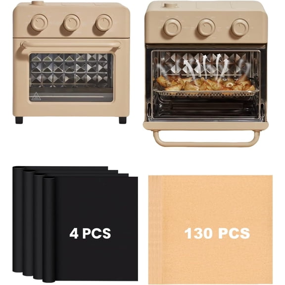 JJEAN-134PCS Air Fryer Liners Compatible with Our Place Wonder Oven 12.7 Quarts, 130PCs Parchment Paper Sheets for Air Frying Baking Roasting and 4PCs Non-Stick Teflon Baking Mats Toaster Oven Access