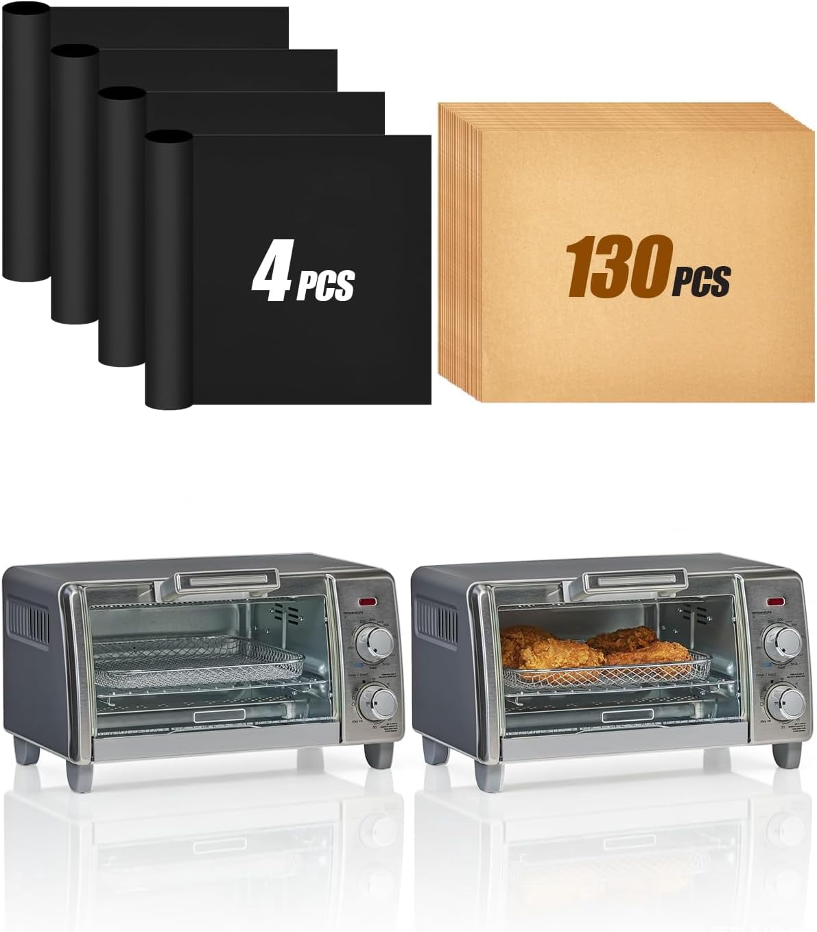 JJEAN-134PCs Air Fryer Liners Compatible with BLACK+DECKER Crisp 'N Bake Air Fry Countertop Convection Toaster Oven, 4PCs Baking Teflon Mats Reusable and 130PCs Disposable Parchment Paper Accessories
