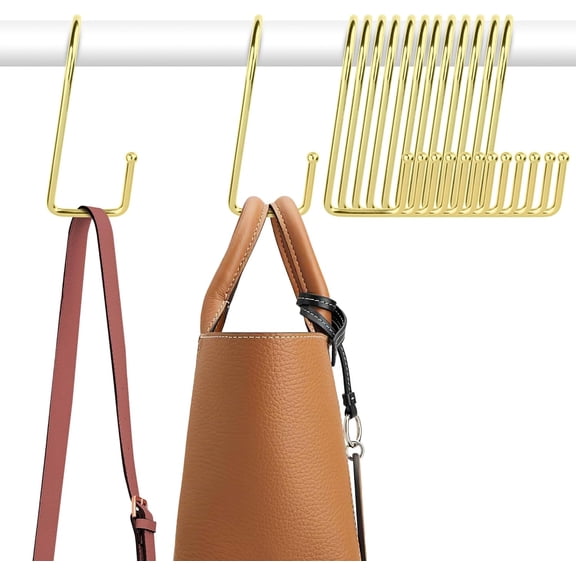 JJEAN-15 Pack Purse Hanger Closet, Bag Organizer Purse Hooks for Closet, Keeping Purses Visible and in Good Condition, Metal Hanging Backpack Holder Rack, Gold