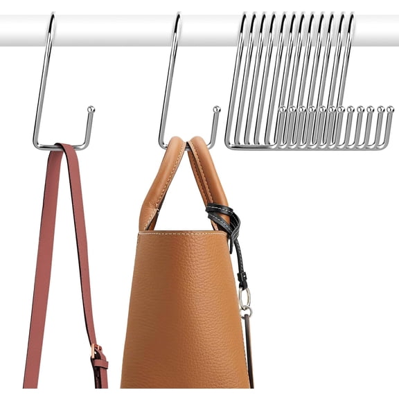 JJEAN-15 Pack Purse Hanger Closet, Bag Organizer Purse Hooks for Closet, Keeping Purses Visible and in Good Condition, Metal Hanging Backpack Holder Rack, Silver
