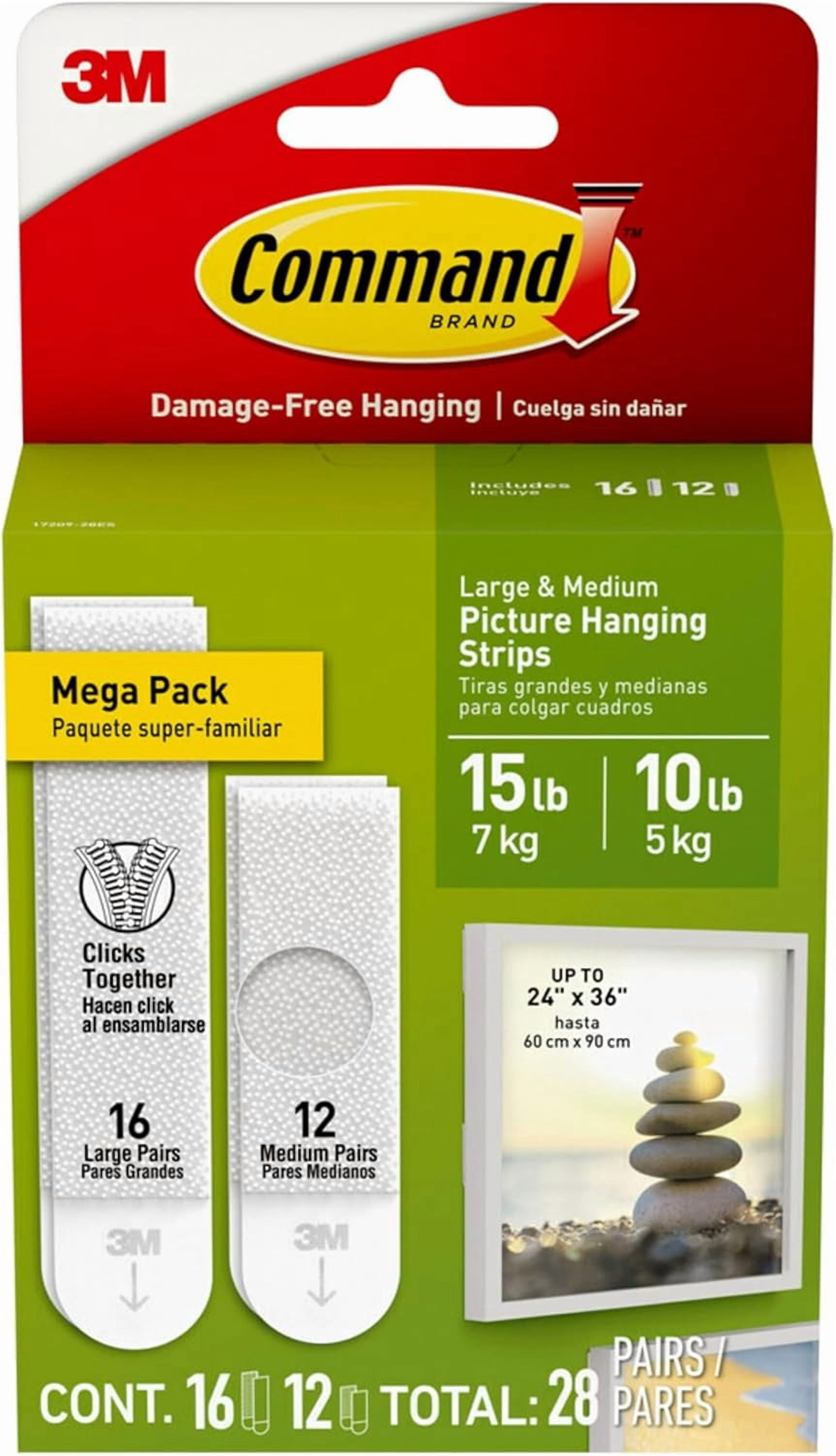 JJEAN-15 lb & 10 lb Large and Medium 28 Pairs Picture Hanging Strips (56 Strips), Damage-Free Hangers for Picture Frames, No Tools Required, Great for Home Room Wall Decor, White Adhesive