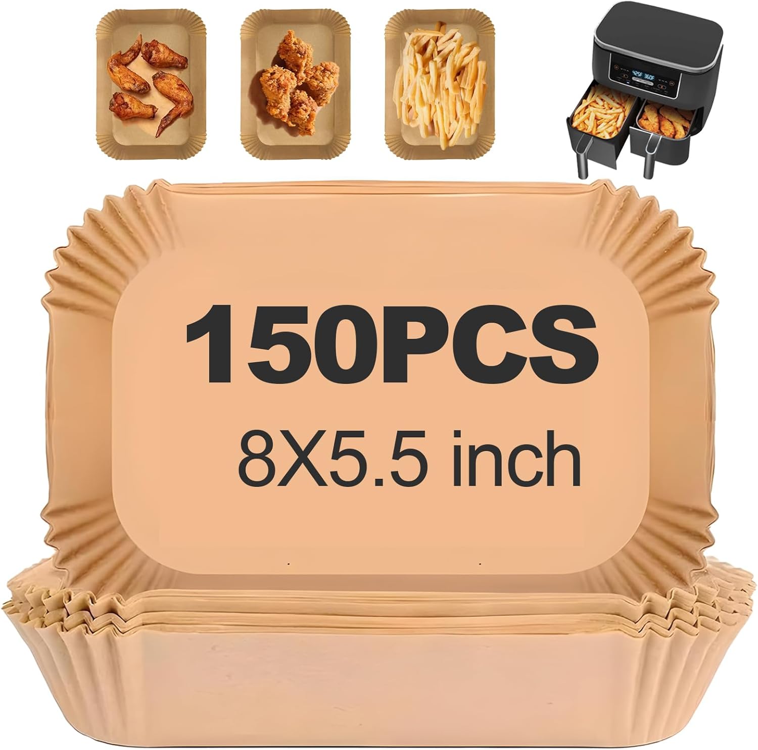 JJEAN-150PCS Air Fryer Liners Disposable Paper Liners for Ninja Dual Air Fryer Parchment Paper Rectangular for Microwave Oven 8 x 5.5inch