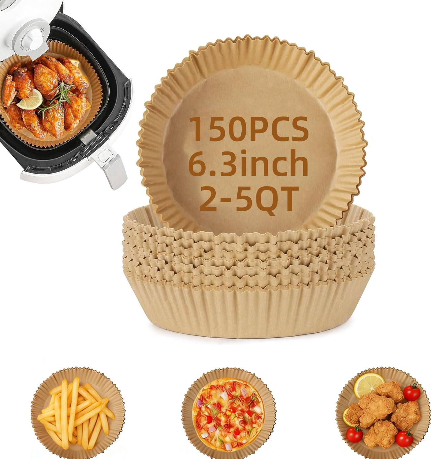 JJEAN-150Pcs Air Fryer Liners, 8 Inch Square Unbleached Parchment Paper - Food Grade, Non-Stick & Oil Proof for 5-8 QT Air Fryer, Oven, Microwave, Baking
