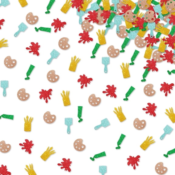 JJEAN-150pcs Paint Confetti, Paint Brush Paper Confetti, Paint Splatter Table Scatters, Multicolour Glitter Art Party Table Decoration
