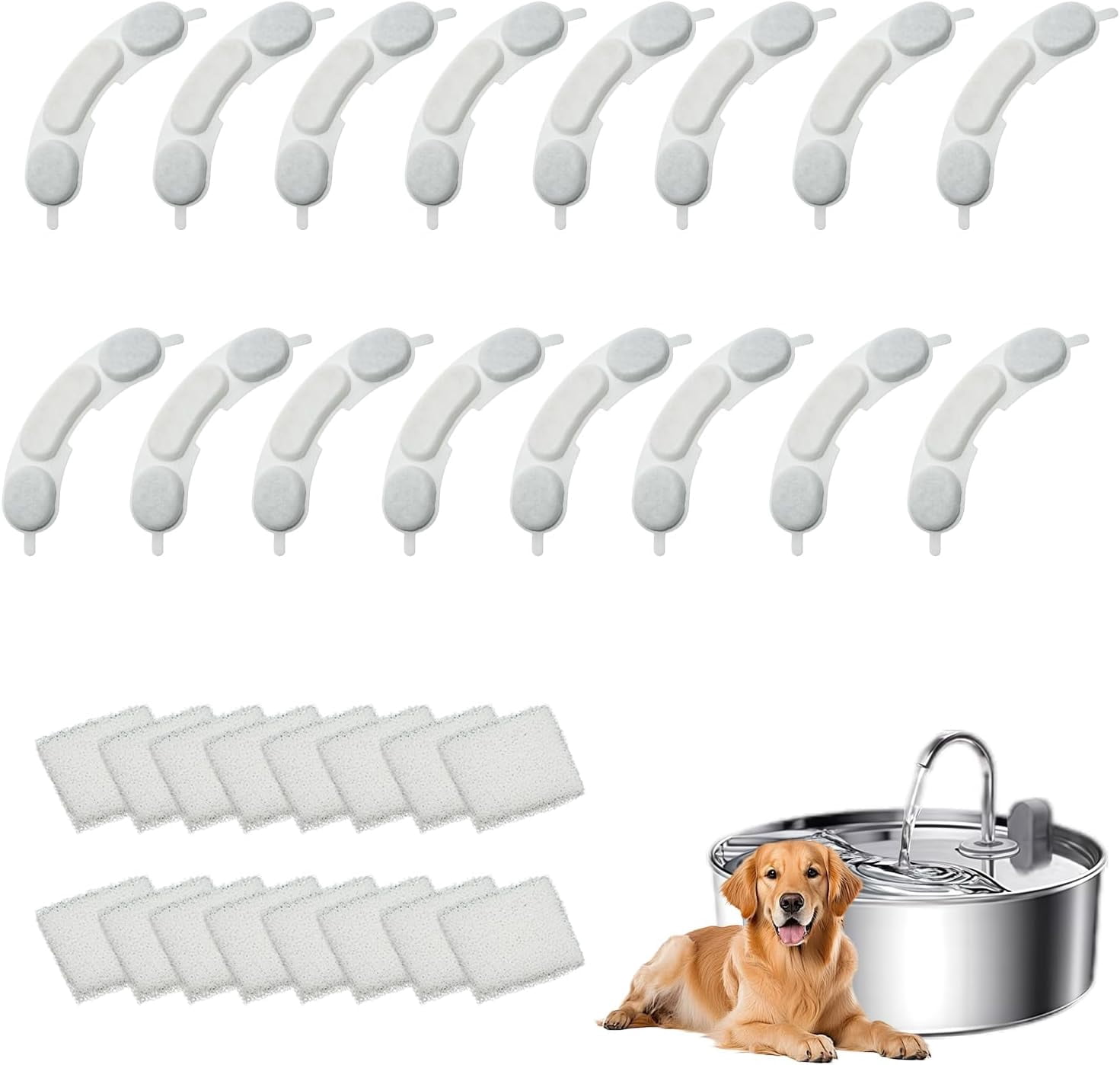 JJEAN-16-Pack Dog Water Fountain Filters Replacement, Filters for Dog Water Fountain Compatible with Smartoo 7L/236oz Stainless Steel Fountain, Pet Fountain Filter Replacement, Dog Water Filter & Spo