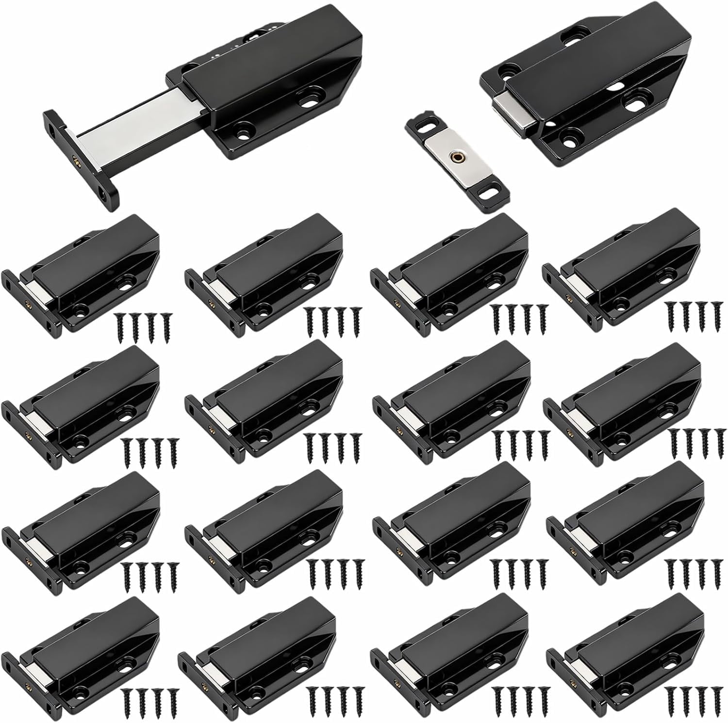 JJEAN-16 Pack Magnetic Cabinet Door Latch, Heavy Duty Drawer Lock Catches, Push to Open Cabinet Hardware Kit, Kitchen Door Easy Release Hidden Latches for RV, Cupboard, Wardrobe, Glass Cabinets